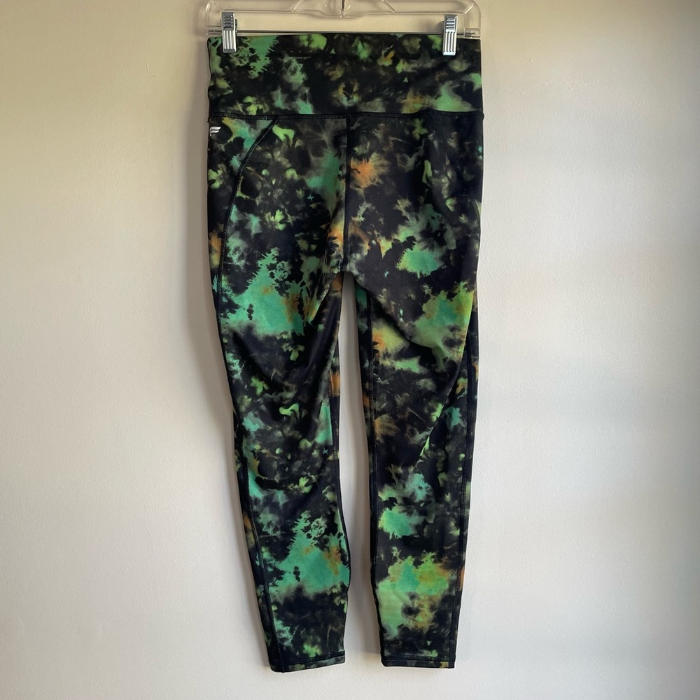 Fabletics Power Hold Black and Green Tie Dye Crop Leggings Size M - Picture 3 of 4